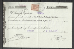 E103-DOCUMENTO COMPLETO CON SELLO FISCAL EN MURCIA AÑO 1904 FEDERICO DELGADO MORALES - Revenue Stamps