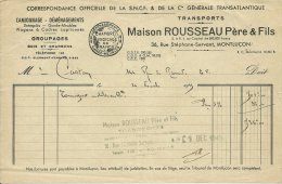 FACTURE MAISON ROUSSEAU PERE & FILS MONTLUCON 1945 CAMIONNAGE DEMENAGEMENTS  CORRESPONDANCE OFFCIELLE SNCF  & CIE GENERA - Verkehr & Transport