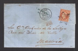 FRANCE 1863 N° 23 Obl. étoile Muette Rue St. Lazard S/Lettre Entiére Pour Madrid - Postwaardestukken