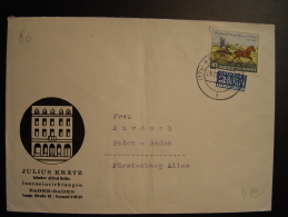 ALLEMAGNE FEDERALE BUND 1952 BADEN - BADEN SINZHEIM BÜHL NOTOPFER  CHEVAL HORSE PFERD - Storia Postale