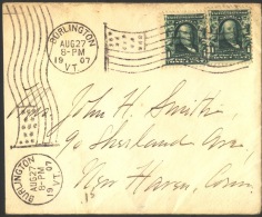 USA - AMERICA -  Sc. 300  -  BURLINGTON  VT. To  NEW HAVEN - From  VAN NESS  HOUSE On Lake CHAMPLAIN  - 1907 - Covers & Documents