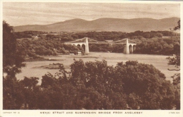 Menai Strait And Suspension Bridge From Anglesey   -   Tuck's Postcard - Anglesey