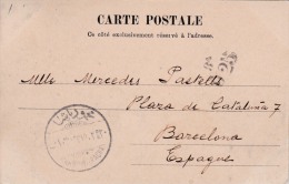 00971 Carta Postale De Constantinopla A Barcelona Con Marca De Tasa Desconocida BA 025 MUY RARA - Briefe U. Dokumente