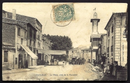 CPA ANCIENNE- FRANCE- PAULHAN (34)- LA PLACE COTÉ FONTAINE- TRES BELLE ANIMATION GROS PLAN- HORLOGE- BACHES- TRAVAUX - Paulhan