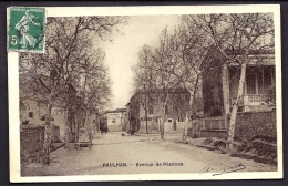 CPA ANCIENNE- FRANCE- PAULHAN (34)- AVENUE DE PÉZÉNAS EN HIVER- TRES GROS PLAN- ATTELAGES- PHARMACIE - Paulhan