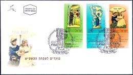 ISRAEL 2000 - Sc 1417/1419 - Jewish New Year Festivals - Vintage New Year Cards 1 - A Set Of 3 Stamps With Tabs - FDC - Judaika, Judentum