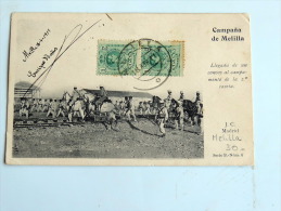 Carte Postale Ancienne : Campana De MELILLA : Llegada De Un Convoy Al Campamento De La 2 Caseta , Timbres 1911 - Melilla