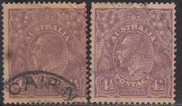 2 Diff., Perferation Variety Of 4 1/2d Voilet Of King George V, Australia Used 1926-1930 - Oblitérés