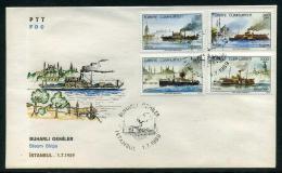 TURKEY 1989 FDC - Steam Ships, Michel #2857-60; ISFILA #3251-54; Scott #2442-45. - FDC