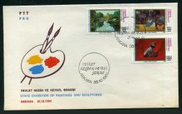 TURKEY 1989 FDC - State Exhibiton Of Paintings And Sculptures, Michel #2867-69; ISFILA #3261-63; Scott #2452-54. - FDC