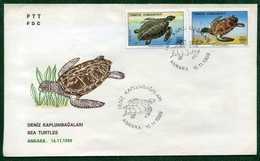 TURKEY 1989 FDC - Sea Turtles, Michel #2867-69; ISFILA #3261-63; Scott #2452-54. - FDC