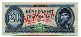 Hongrie Hungary Ungarn 20 Forint 1969 "" MINTA "" SPECIMEN UNC - Hongrie
