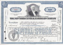 United States THE NEW YORK CENTRAL RAILROAD COMPANY 100 Shares Certificate 1965 Perfin Perfore Lochung - Chemin De Fer & Tramway