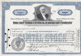 THE NEW YORK CENTRAL RAILROAD COMPANY 100 Shares Value Certificate HERZFELD & STERN 1951 Tramways Perfin Perfore Lochung - Ferrocarril & Tranvías