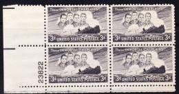 USA - 1948 - Four Chaplains Issue - Control Block - Plate 23822 - Unused Stamps
