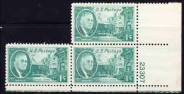 USA - 1945 - 1946 - Franklin D. Roosevelt Issue - Block Of 3 With Plate Number 23307 - Unused Stamps
