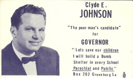 Etr - USA - Clyde E. JOHNSON - "The Poor Man's Candidate" For GOVERNOR - Other & Unclassified