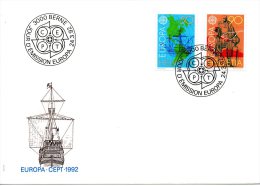 SUISSE. N°1393-4 Sur Enveloppe 1er Jour (FDC) De 1992. Europa/C. Colomb/Cartographie. - 1992