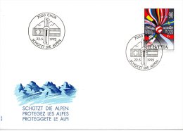 SUISSE. N°1398 Sur Enveloppe 1er Jour (FDC) De 1992. Montagnes/Protection Des Alpes/Emission Commune. - Bergen