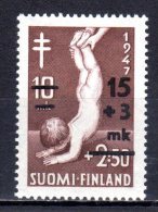 (SA0271) FINLAND, 1948 (Anti-Tuberculosis Fund. Overprint. 15M + 3M. On 10M. + 2.50 M., Red Brown). Mi # 354 MNH** Stamp - Unused Stamps