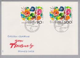 Schweiz 1988-11-25 FDC Tinguely Mit Französischer Marke - Brieven En Documenten