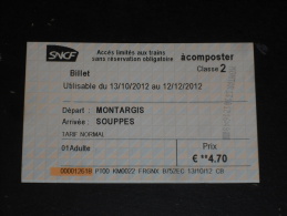 TICKET TRAIN TER SNCF - MONTARGIS SOUPPES - LOIRET - SEINE ET MARNE - - Europa