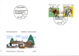 SUISSE. N°1389-90 Sur Enveloppe 1er Jour (FDC) De 1992. Vache/Dindon. - Vaches
