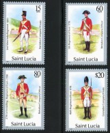 ST.LUCIA 1986 BRITISH MILITARY UNIFORMS SC.#876-79 MNH CV.$15.00 COSTUMES (DEL25A4) - St.Lucie (1979-...)