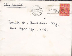 United States NEW YORK GRAND CENTRAL STATION 1954 Slogan Cover Brief To HOT SPRINGS South Dakota John Adams Stamp - Covers & Documents