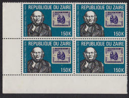 A5062 ZAIRE 1980, SG 987 100th Anniv Rowland Hill, 150K Corner Block 4 MNH - Ongebruikt