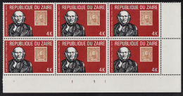 B0261 ZAIRE 1980, SG 987 100th Anniv Rowland Hill, 4K Control Block  MNH - Unused Stamps