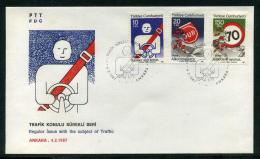 TURKEY 1987 FDC - Regular Issue With The Subject Of Traffic, Michel #2766-68; ISFILA #3160-62; Scott #2368-70. - FDC