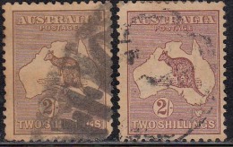 Kangaroo, Kangaroos Issue Of 1915, Watermark W6, 2/- Shillings, 2 Different Shades,  Australia Used, Map, Animal, - Used Stamps
