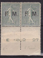 FRANCE N° FM 3 F  15 C TYPE LIGNEE CASSE 1 DENT COURTE NEUF AVEC CHARNIERE - Military Postage Stamps