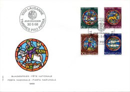 SUISSE. N°807-10 Sur Enveloppe 1er Jour (FDC) De 1968. Vitraux. - Verres & Vitraux