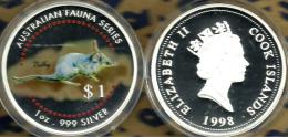 COOK ISLANDS $1 AUSTRALIA ANIMALS BILBY FRONT QEII HEAD BACK 1998 PROOF 1Oz .999 SILVER READ DESCRIPTION CAREFULLY!!! - Cook