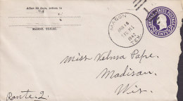 United States Postal Stationery Ganzsache Entier MASON Texas 1942 Cover To MADISON Wisc. George Washington - 1921-40