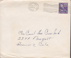 United States ROCK SPRINGS Wyoming 1949 Cover To DENVER Colorado Thomas Jefferson Single Stamp - Covers & Documents