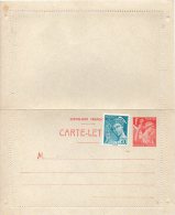 FRANCE ENTIER POSTAL CARTE LETTRE 1F ROUGE TYPE IRIS - Cartes-lettres