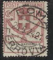 ITALY KINGDOM ITALIA REGNO 1924 PARASTATALI CASSA NAZIONALE ASSICURAZIONI INFORTUNI SUL LAVORO CENT. 10 USED - Franchigia