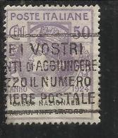 ITALY KINGDOM ITALIA REGNO 1924 PARASTATALI CASSA NAZIONALE ASSICURAZIONI INFORTUNI SUL LAVORO CENT. 50 USED - Franchigia