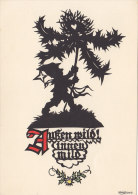 Plischke Scherenschnitt: Zwerg Mit Distel, "Außen Wild! Innen Mild!", Um 1960 - Scherenschnitt - Silhouette