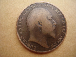 Great Britain 1907 EDWARD VII  ONE PENNY  USED POOR CONDITION. - Sonstige & Ohne Zuordnung