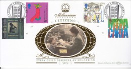 Benham FDC 1999, Millennium, Citizens, Education, Elephant, Mathematics, Cinema Roll, Health, Book, Rights, Etc - 1991-2000 Dezimalausgaben