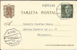 ENTERO POSTAL FRANCO CIRCULADO CON MATASELLOS AMBULANTE GALICIA 24 - 1931-....