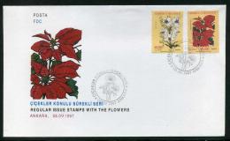 TURKEY 1997 FDC - Regular Issue Stamps With The Flowers, Michel #3124-25; ISFILA #3519-20, Scott #2680-81. - FDC