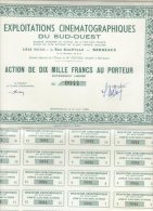 ACTION DE  1000 FRANCS     EXPLOITATIONS CINEMATOGRAPHIQUES DU SUD OUEST RUE GOUFFRAND BORDEAUX - Cinéma & Theatre