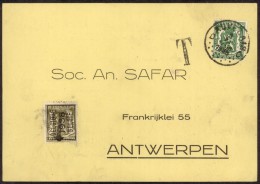 Privékaart Met N° 425 AUVELAIS 3-11-1938 Naar ANTWERPEN,10 C Strafport Met Preo Rare Combinatie - Covers & Documents