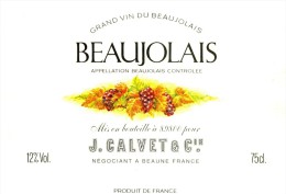 Etiquette Neuve De Grand Vin De Beaujolais -  Calvet Négociant - Beaujolais