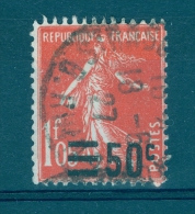 VARIÉTÉS FRANCE 1926 / 1927  N° 225 SEMEUSE 1 F 05 SURCHARGE BARRE = 50 C OBLITÉRÉ DOS CHARNIÈRE 18.6.1927 SPINK 15.00 € - Used Stamps